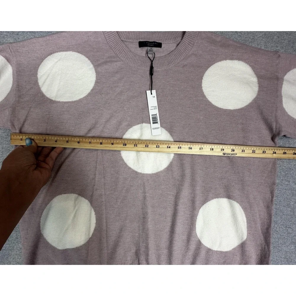 Tahari Woman Sweater Womens 1X Light‎ Blush Ivory Dot Pullover Crewneck New Tag